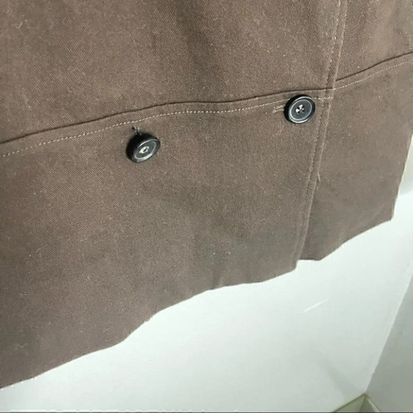 Vince Double Breasted Brown Pea Coat with Faux Leather Sleeves and Collar - Picture 4 of 9